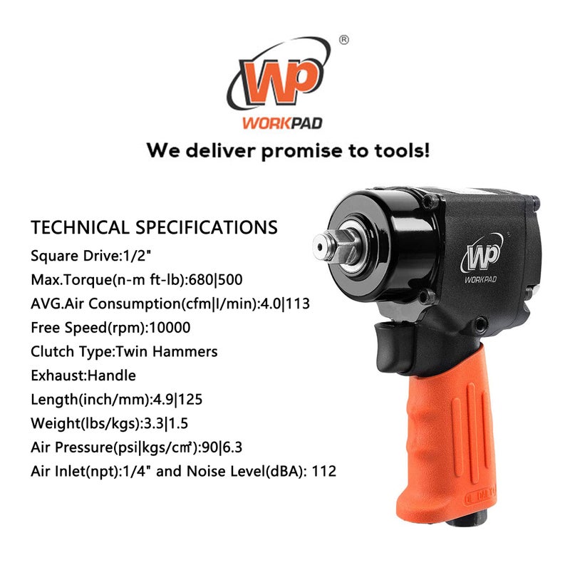 WP WORKPAD WORKPAD 1/2-Inch Mini Air Impact Wrench with Twin Hammers, Pneumatic Tools - Image 5
